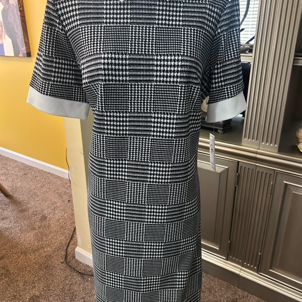 Classic Black & White Houndstooth Sheath Dress size 12